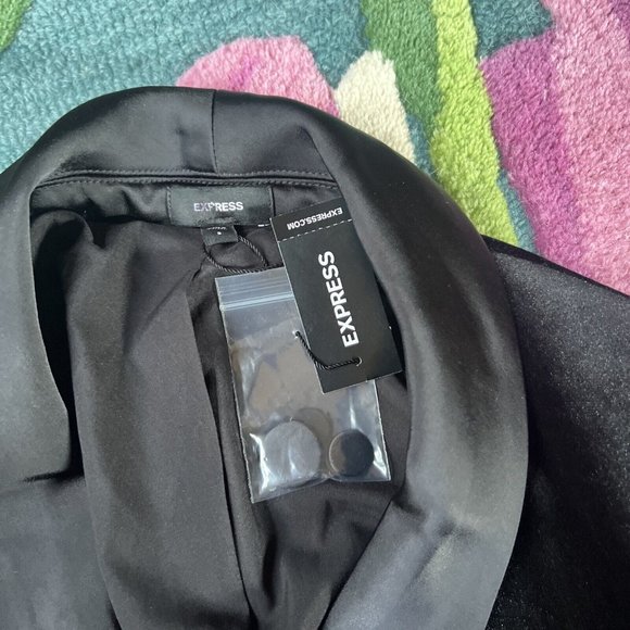 NEW Sz XS X-Small Express Double Breasted Blazer in Black Velvet Tux Satin Fancy - Picture 10 of 10